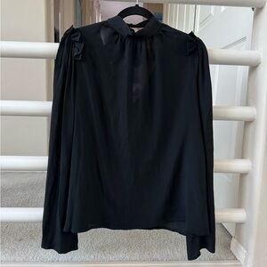❄️ Paoloni Tie Back Ruffle Shoulder Silk blouse SZ 44/10